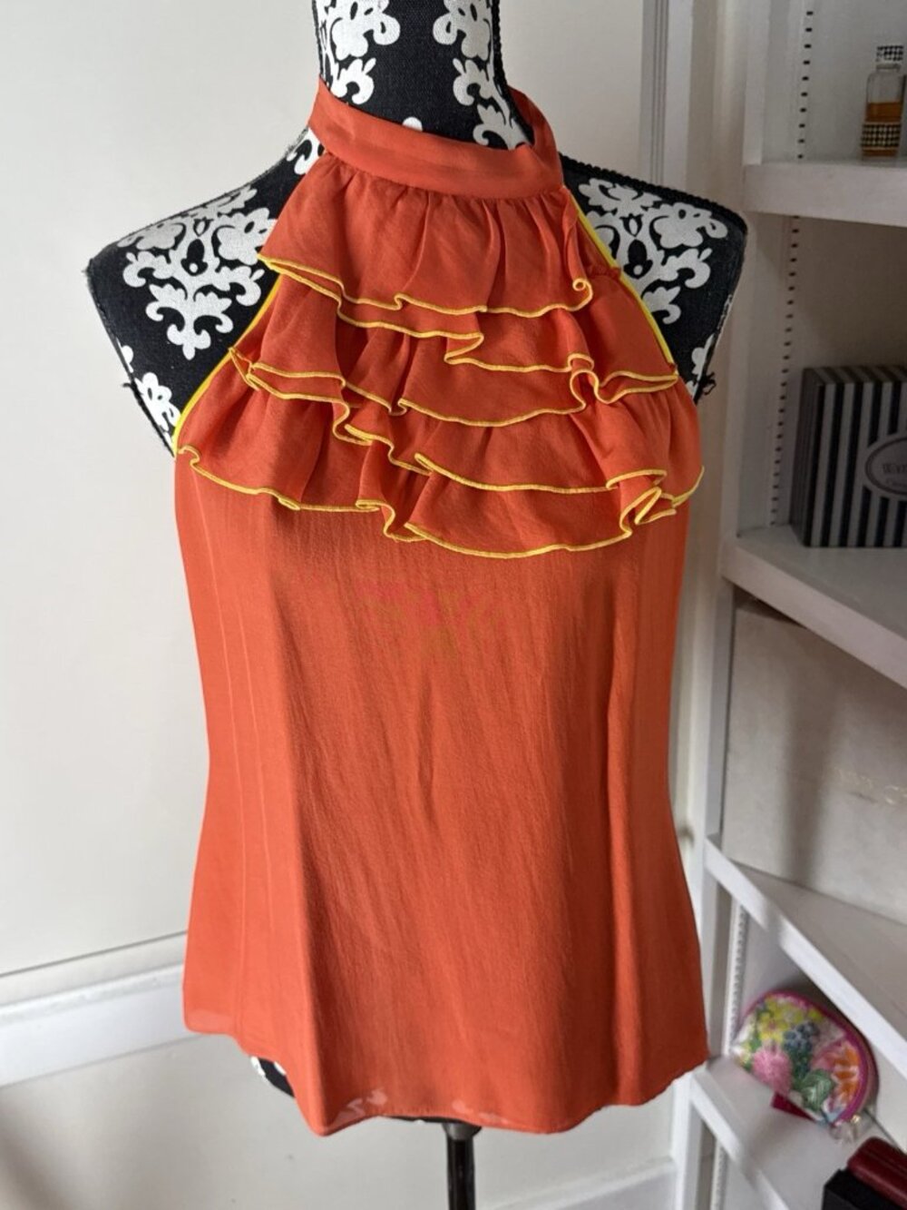 FRANCIS Christian Francis Roth Women's Orange & Yellow silk Sleeveless BLOUSE 8